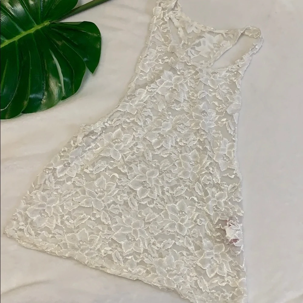 Natalie dance wear girls white lace tank L